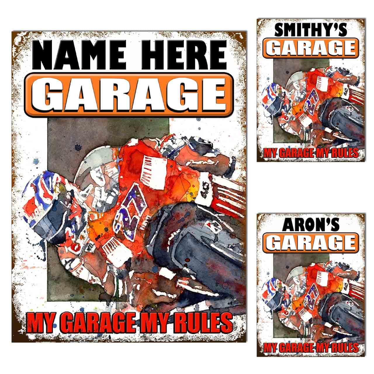 Personalised Garage Metal Tin Sign Plaque Poster 10x8in, Superbike Racing