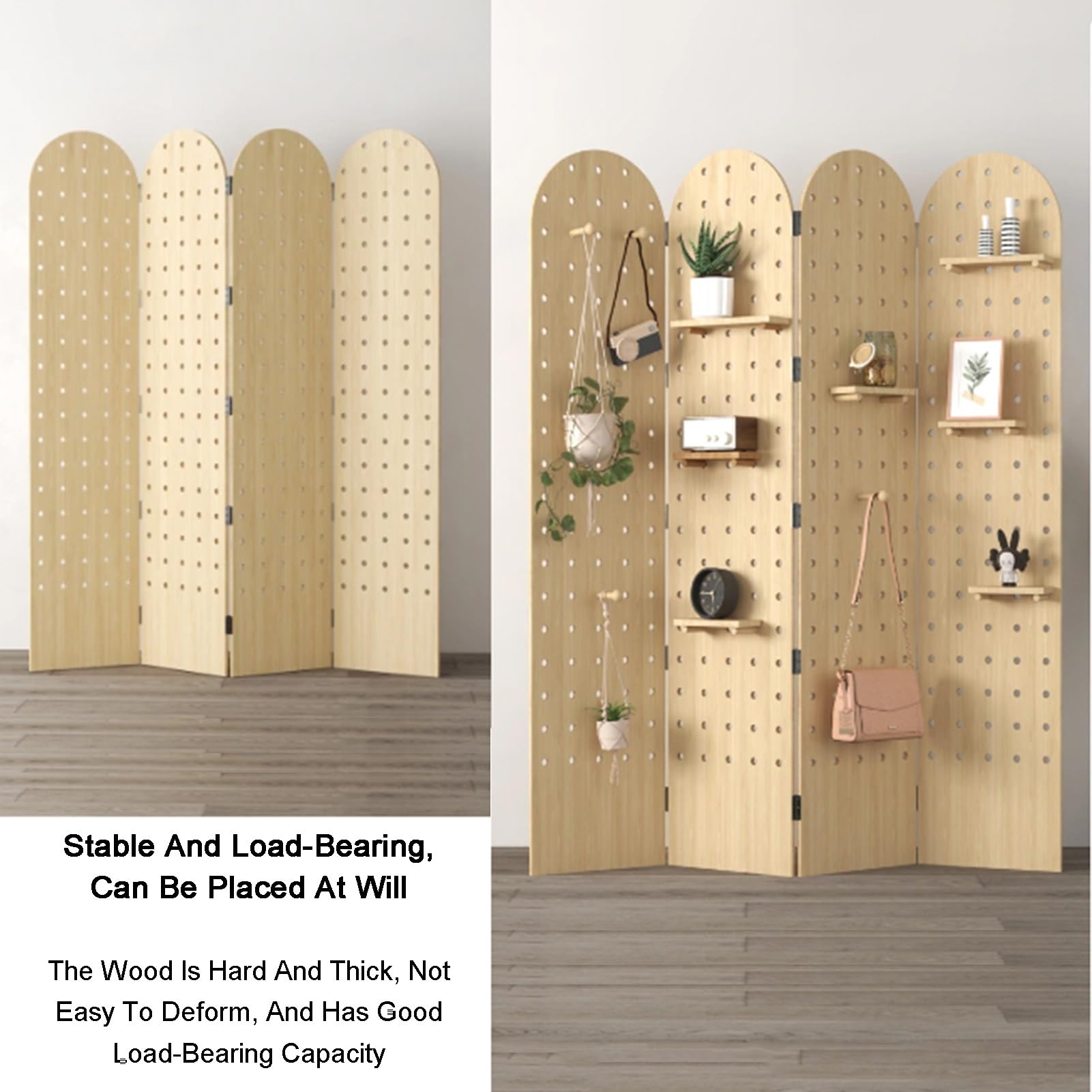 Pegboard-Raumteiler, Raumteilerwand aus Holz mit Stützfüßen, 2/3/4 Paneele, Pegboard-Trennwand, für Schlafzimmer, Basar, Juweliergeschäft (weiß, 180 x 40 cm – 2 Paneele)