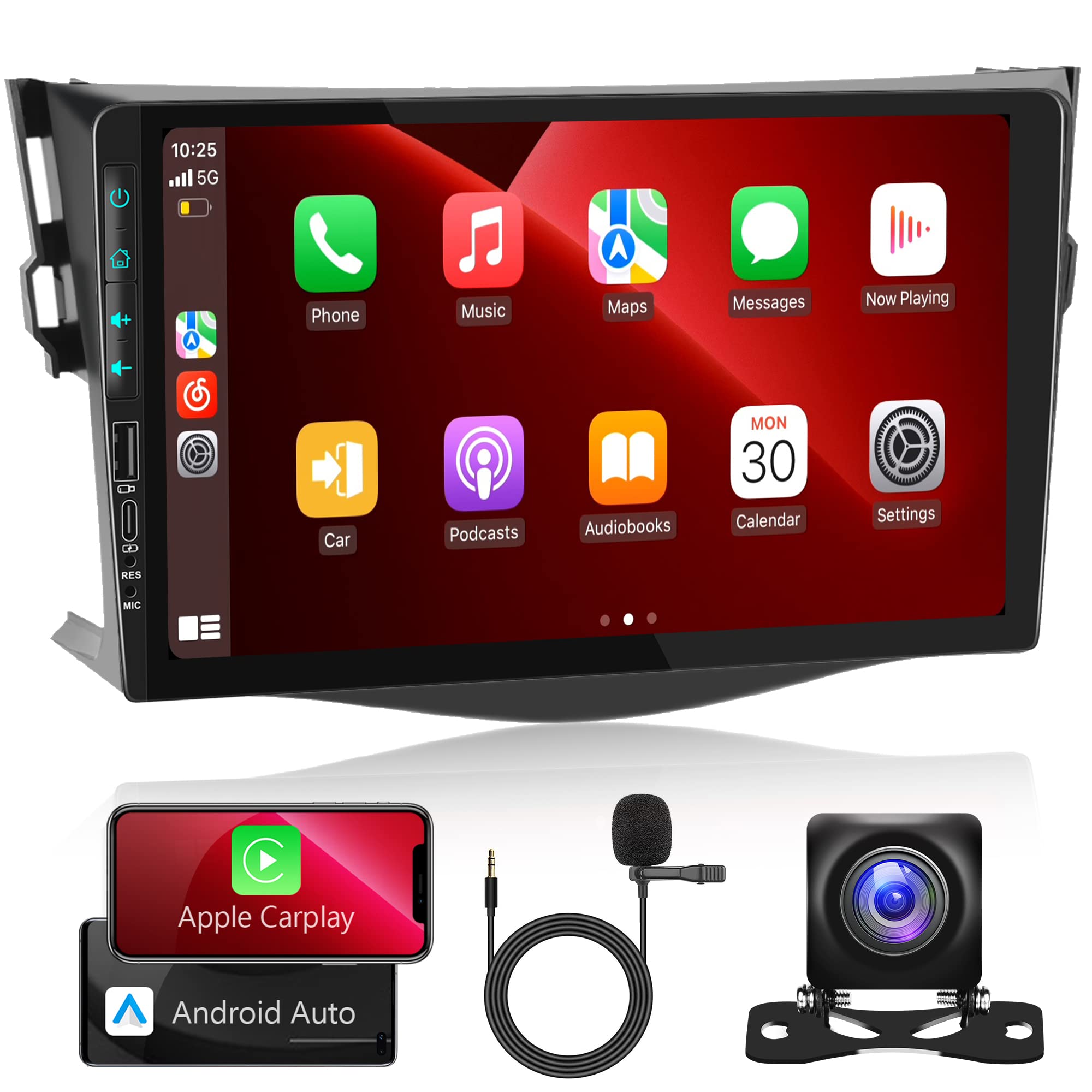 2G 32G Android Car Stereo for Toyota RAV4 2007-2011 with Apple Carplay, Rimoody 9 Inch Touch Screen Car Radio with GPS Navigation Bluetooth FM HiFi WiFi Android Auto + AHD Backup Camera