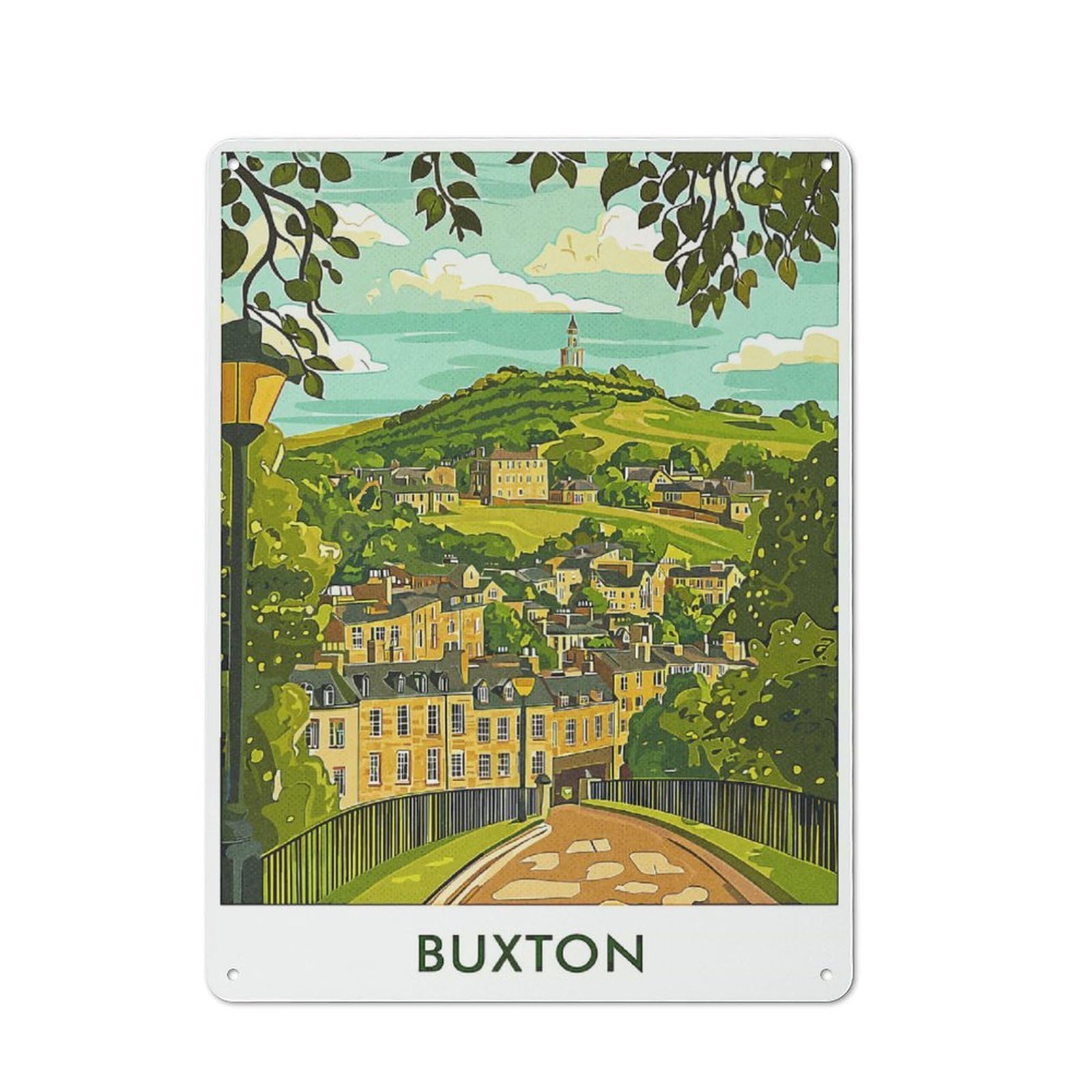 Junmoney Style-19 Buxton Town Landscape Tin Sign 40X30cm For Hallway Wall, Retro Wall Decor, Suited To New Home Decorators
