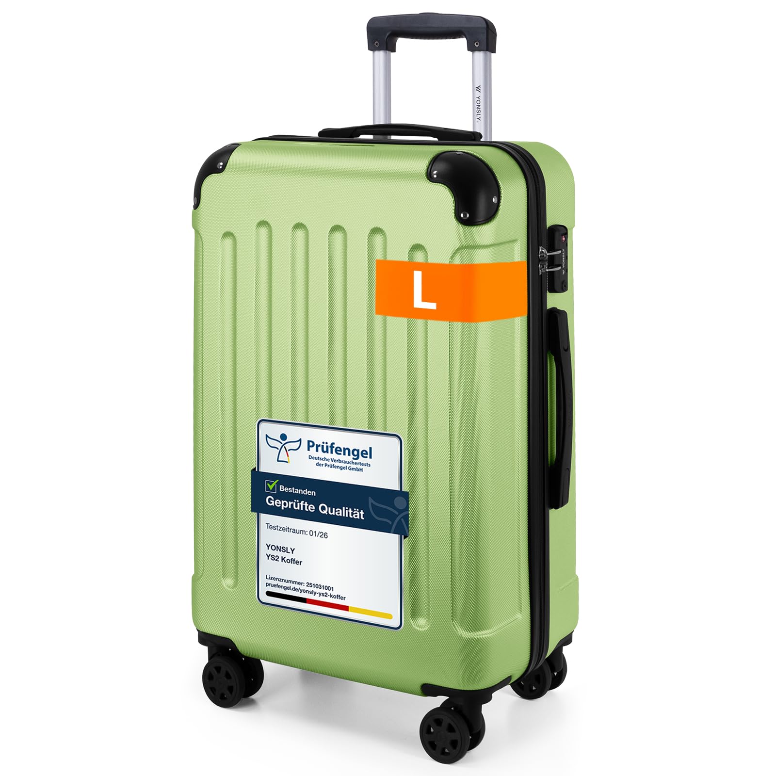 YONSLY Gepäck Reisekoffer, Trolley Rollkoffer Handgepäck, Hartschalenreisekoffer mit 360° Lenkrollen, Zahlenschloss, Mehrstufiger Teleskopgriff
