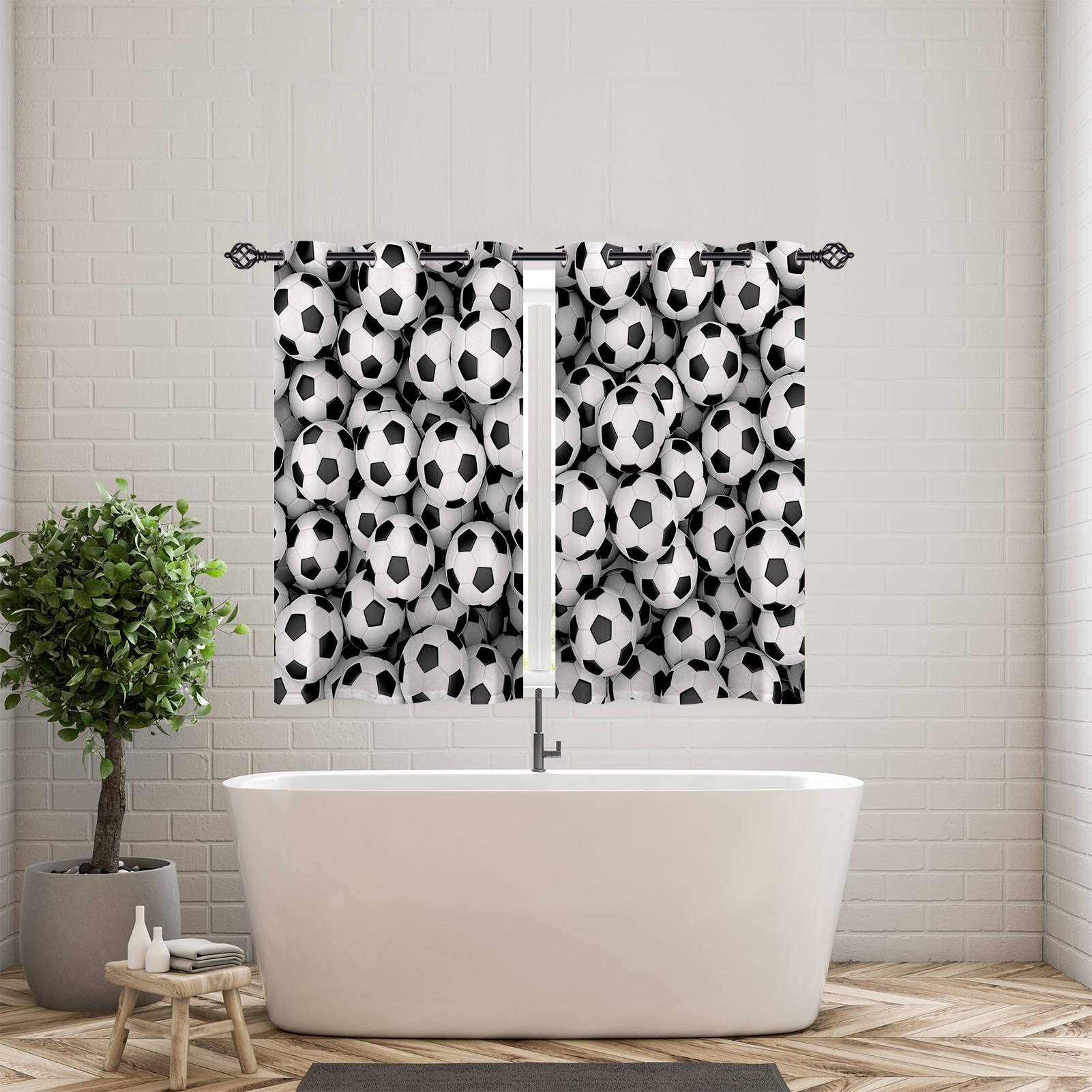 ANHOPE Football Curtains Eyelet 80% Blackout Room Darkening Curtains Soccer Ball Print Pattern Thermal Light Blocking Window Drapes for Kids Boys Girls Bedroom Living Room 28 x 54 Inch Drop 2 Panels - Image 2