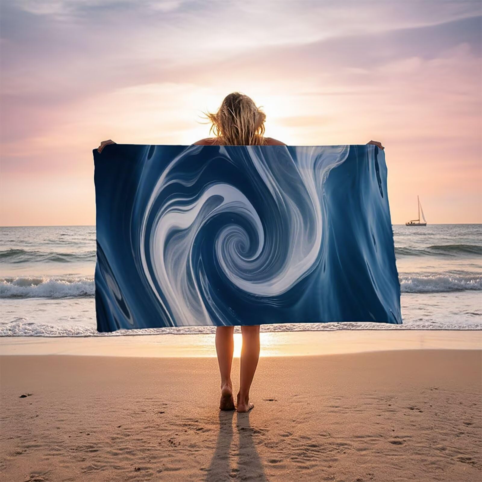 Serviette de Plage XXL 100x200 cm Tapis de Plage Abstrait Doux et Respectueux de la Peau Séchage Rapide Résistant au Sable ALS Serviette de Bain pour Gym Yoga Sport Camping Voyage Paysage LSTJ-0968