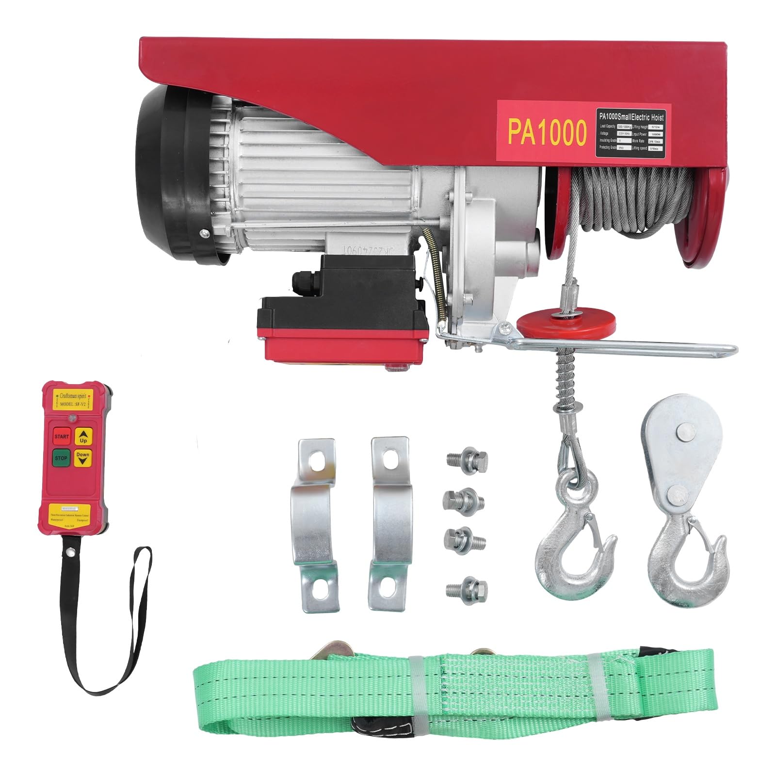Verricello elettrico da 1800 W, 500 kg fino a 1000 kg, cavo elettrico con telecomando senza fili, per fabbriche, banchine, miniere, magazzini