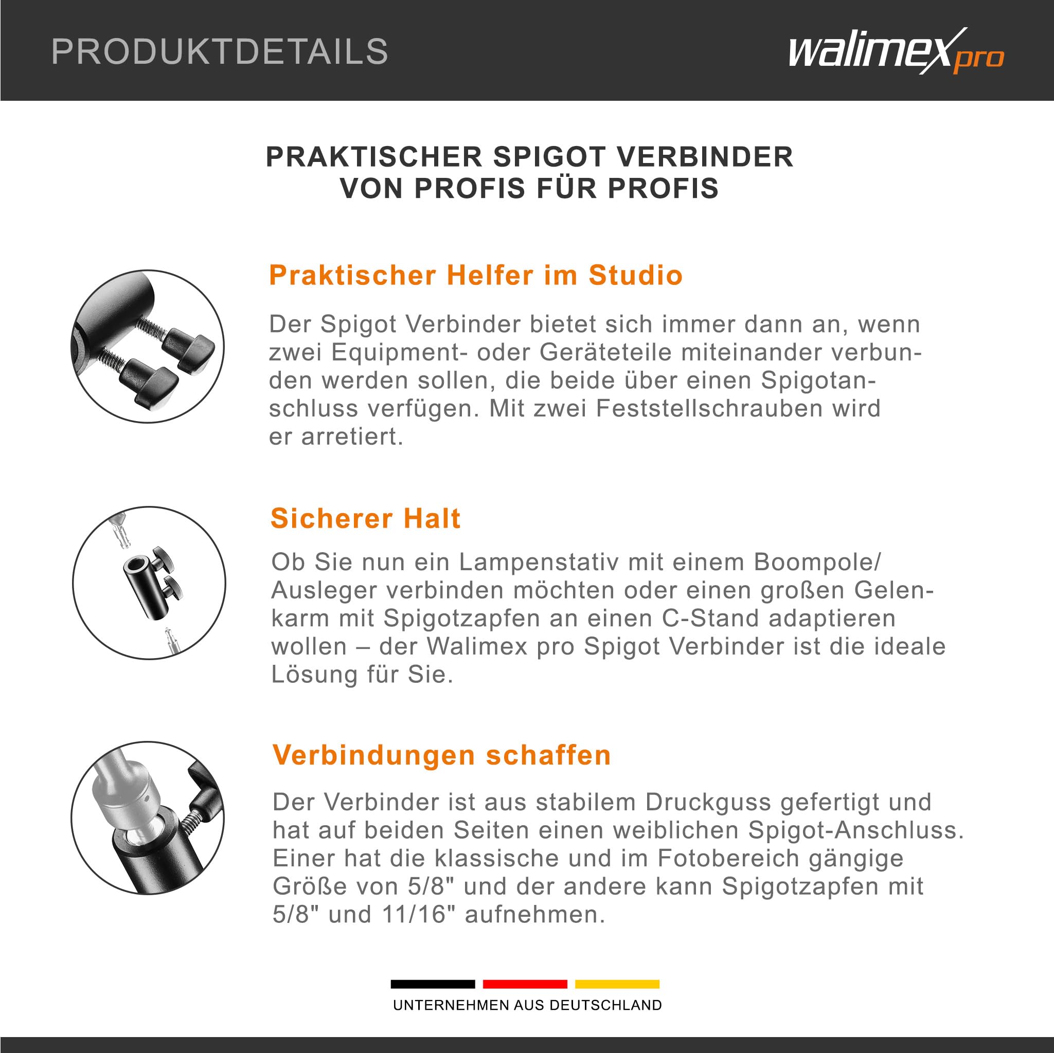 Walimex Pro Spigot Verbinder 5/8" auf 5/8"-11/16"