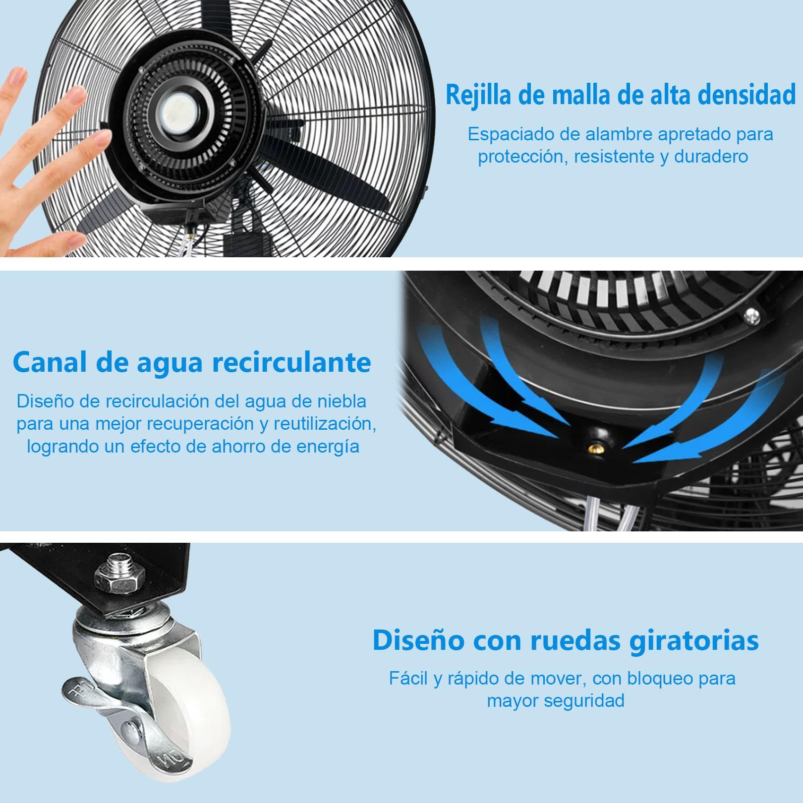 Ventilador Nebulizador 42L, Alta Velocidad Industrial con 3 Velocidades y Valor de Niebla Ajustable, Oscilación 90°, Altura Regulable 160‑200cm, para Refrigeración Exterior en Patio, Taller(71cm/28in)