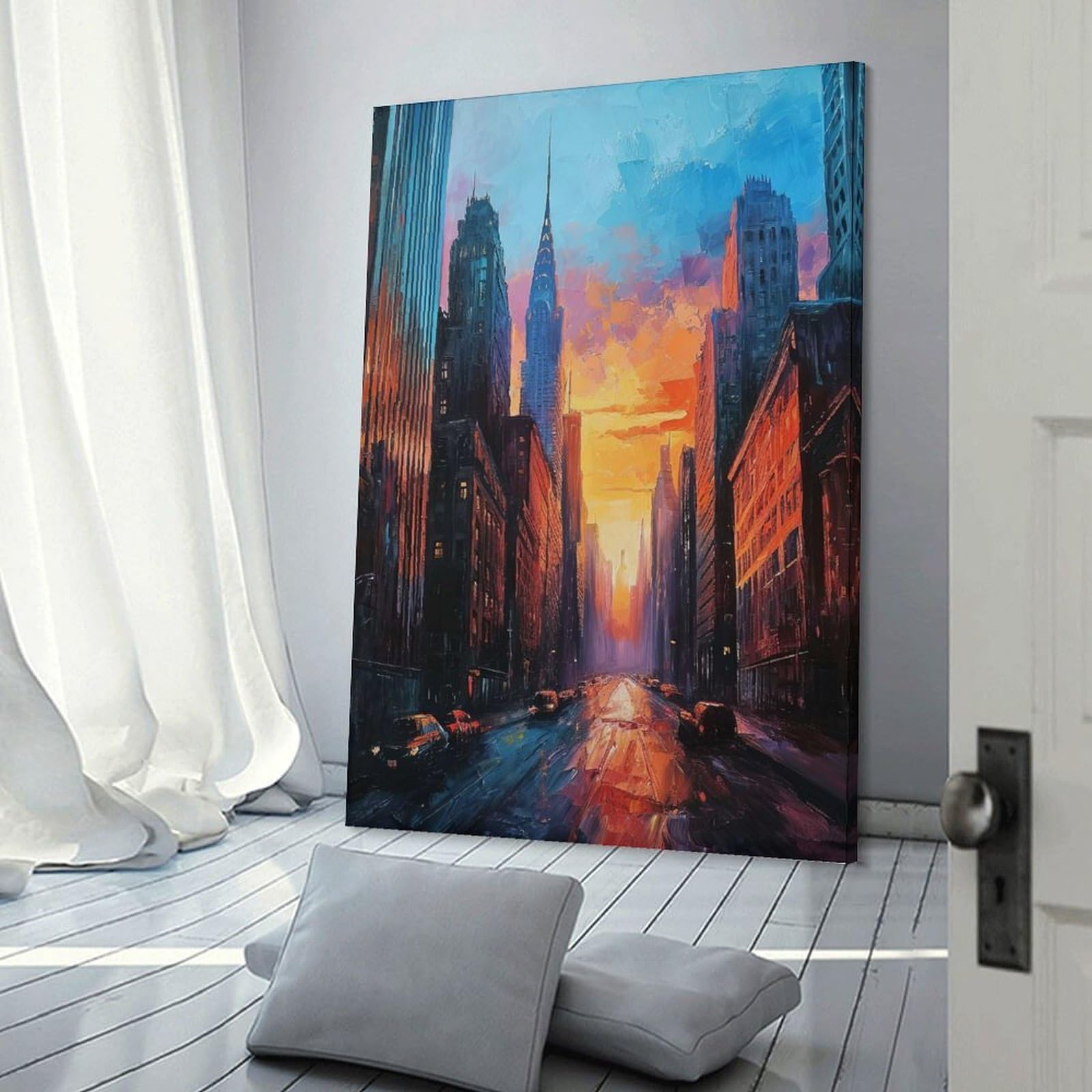 Junmoney Urban Sunset Art Decorative Wall Artwork, 24x36inch(60x90cm), for New Homes, Bedrooms Or Workspaces, Gift Idea for Housewarming And Birthdays