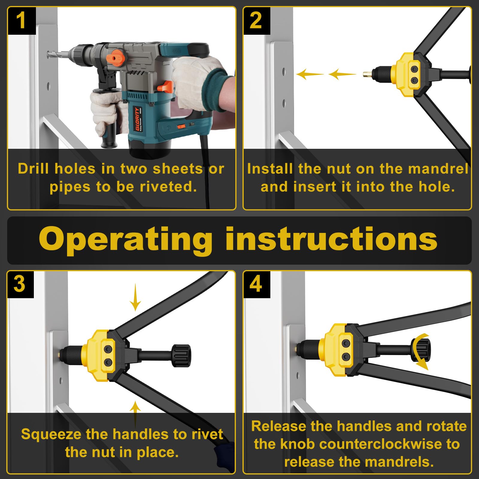 IMQUALI Rivet Nut Tool Kit - 16" + Mandrels -5 IMQUALI Rivet Nut Tool Kit - 16" + Mandrels -5