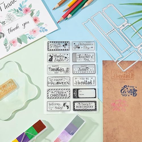 Miniatura 4 de INFUNLY Palabras sellos y troqueles de corte de vacaciones y sellos transparentes para hacer tarjetas, bricolaje, álbumes de recortes, decoración de