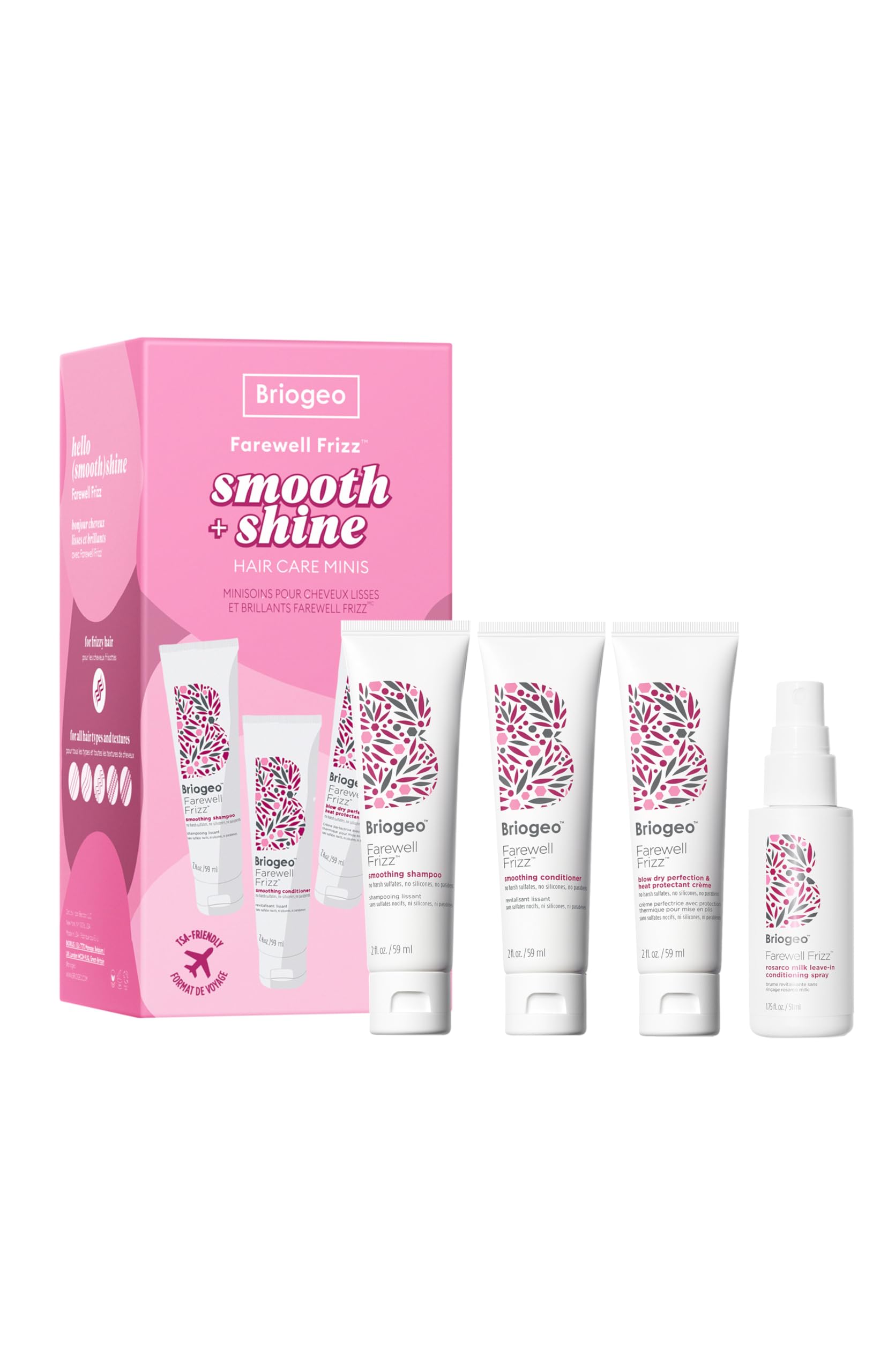 BriogeoFarewell Frizz Smooth + Shine Kit, Tame Frizz and Restore Shine to Dull, Dry Hair, Argan Oil for Styling, Heat Protectant, Smooths Hair, Vegan, Cruelty-Free, 4-Piece Set