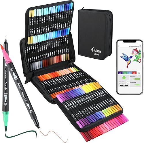 Bolígrafos de punta doble numerada de 120 colores con aplicación gratuita, punta fina y punta de pincel para adultos y niños, marcadores de colorear