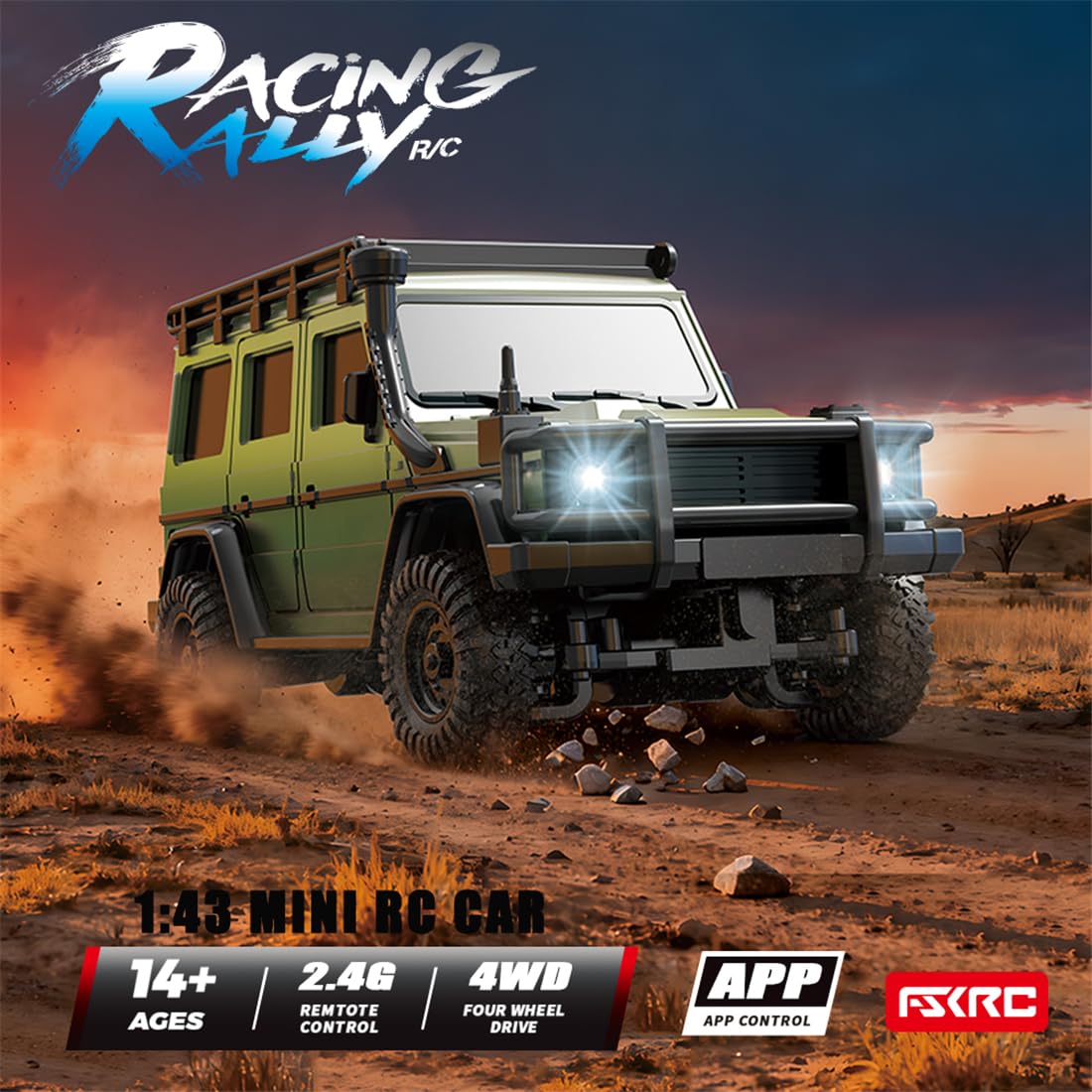 Modelo RC Crawler a escala 1:43 con control totalmente proporcional, control de aplicación y dos carrocerías