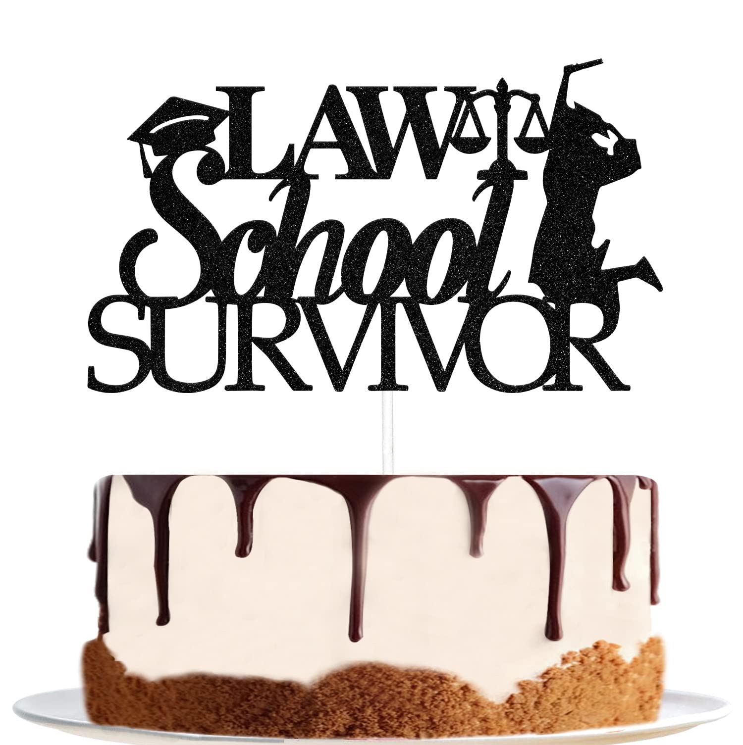 Law School Survivor Cake Topper,Lawyer Graduation Cake Decoration,Class Of 2025 Law Graduation Party Supplies Black Glitter
