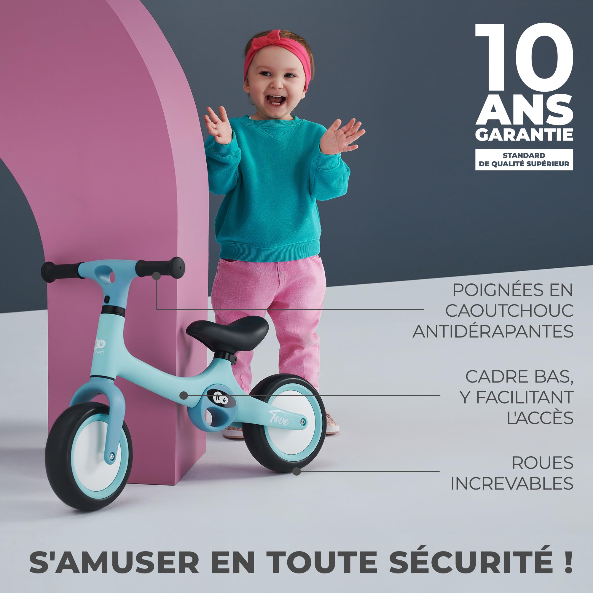 Kinderkraft Tove Draisienne en Métal, Vélo sans Pédale, 1,5 an à 25 kg, Selle réglable, Menthe