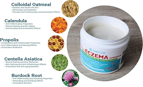 Miniatura 5 de Crema para eccema con avena coloidal orgánica, caléndula y propóleos, ungüento natural para aliviar el eccema facial y cuerpo. Alivio instantáneo de