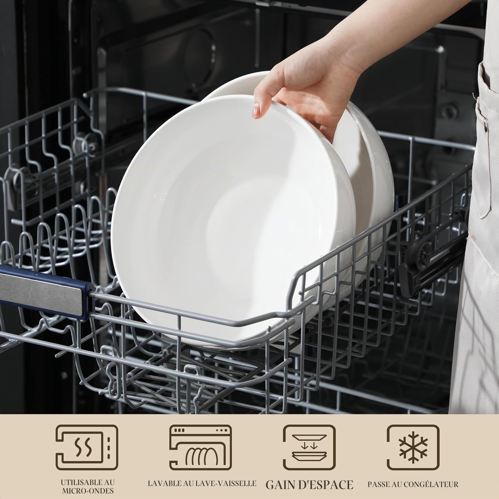 MALACASA Série REGULAR Grands Saladiers 3400ml, 2 Bols Blanches en Porcelaine pour Soupe Pâtes Salade Nouilles Fruits, 25,4 cm Bols Rondes en Ceramique Passe au Micro-ondes et au Lave-vaisselle