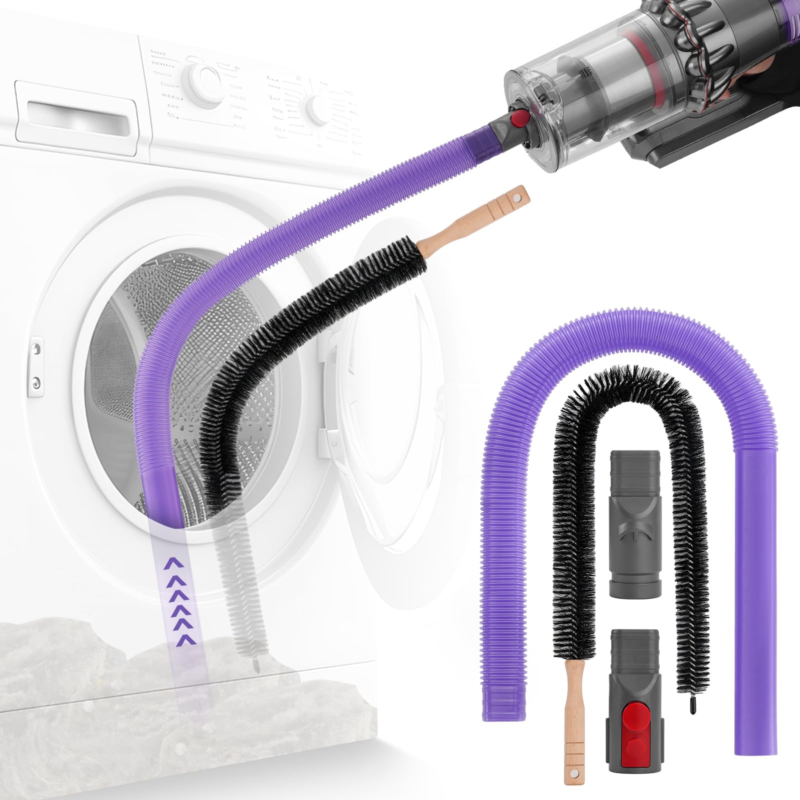 Pulyibo Dryer Vent Cleaner Kit,Flexible Hose Crevice Nozzle Tool Compatible with Dyson V6 V7 V8 V10 V11 V12 V15,Flexible Hose Attachment Removes Deep Lint,1 Vacuum Hose,2 Adapters,1 Dryer Vent Brush