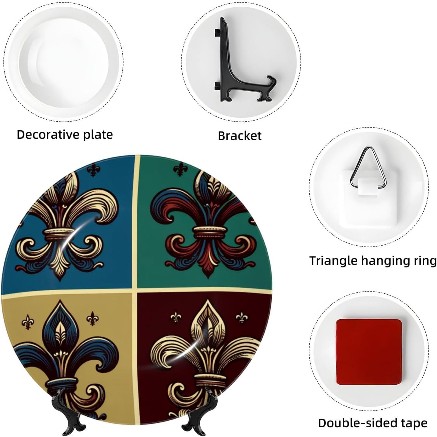 Fleur-De-Lis 10 Inch Decorative Plate With Stand, Elegant Display Wall Plate For Home Decor