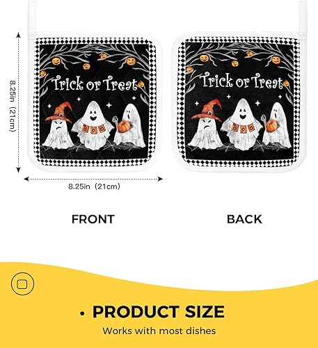 Miniatura 3 de Juego de 2 soportes para ollas de Halloween para cocina, platos de sartén para horno, tapete a prueba de calor con lazo para colgar, agarraderas de