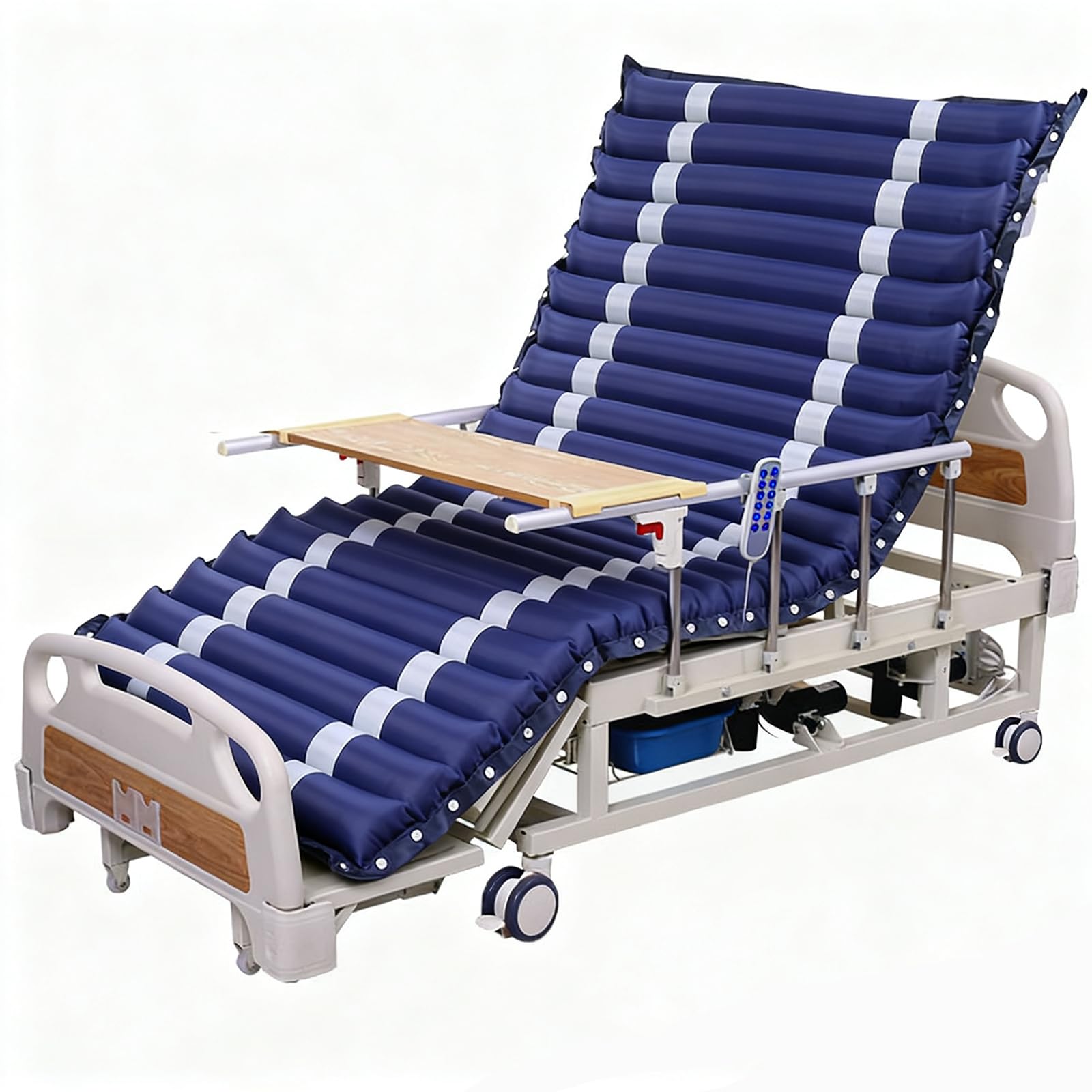 Letto ospedaliero elettrico a 5 funzioni con rotazione temporizzata intelligente, include materasso ad aria alternata, telecomando retroilluminato, per assistenza medica domiciliare