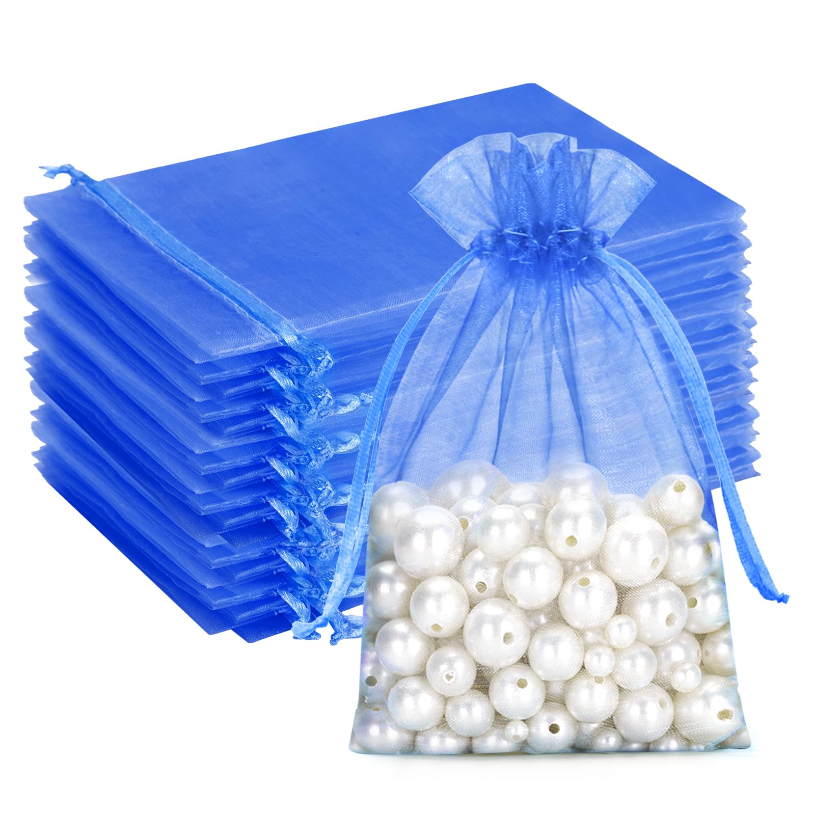 G2PLUS Blau Organzasäckchen 13x18cm: 50 Stück Groß Geschenk Organzabeutel, Organza-Beutelchen mit Kordelzug Sie als Hochzeit Bonbonsbeutel,Schmuckbeutel