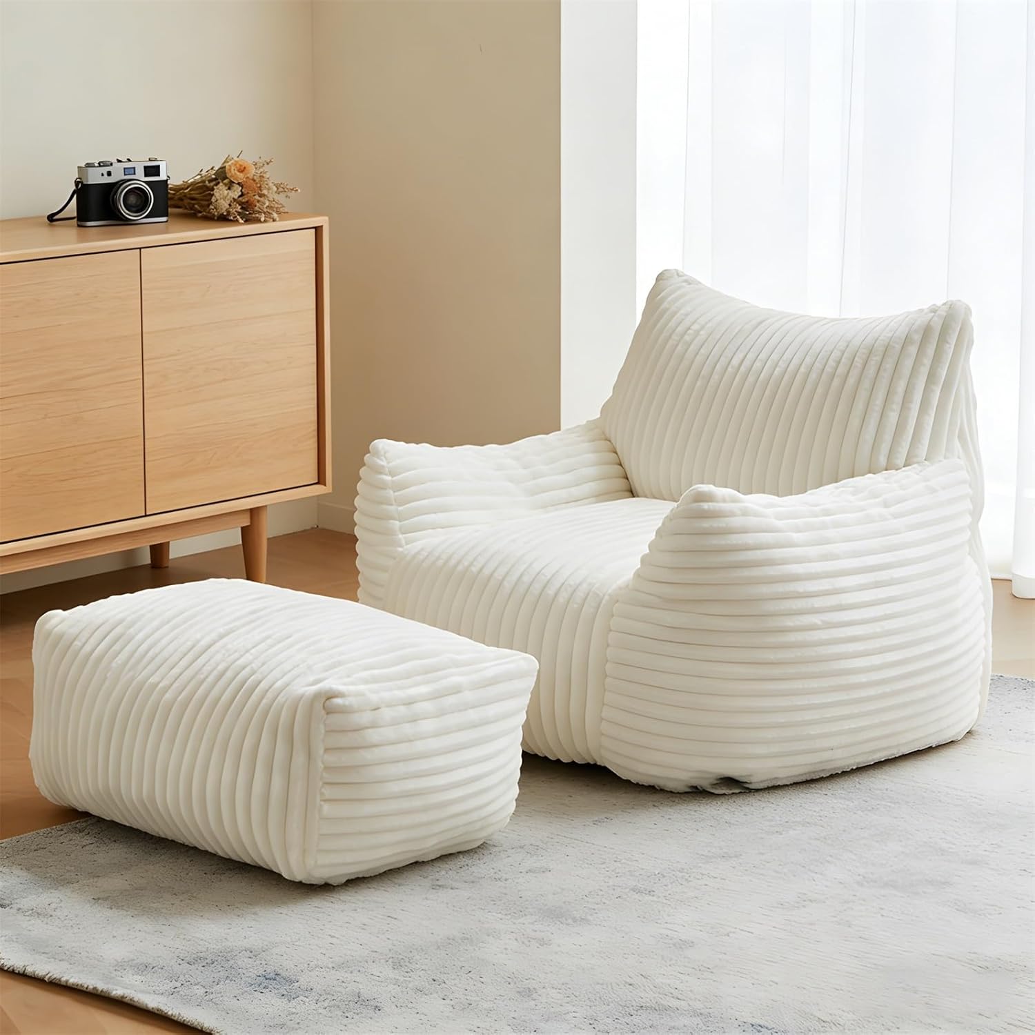 Soft Bean Bag Chair, Premium Beanbag Sofa, Bedroom Chair with Filling, Bean Bag Chairs for Kids, Versatile for Living Room & Bedroom(with footrest)