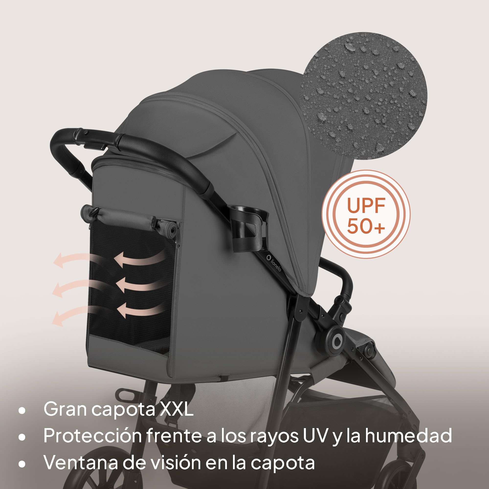 Lionelo Silla de Paseo Ligera Emerald hasta 22 kg de 6 m a 4 años Ruedas giratorias EVA 360° Plegado con una Sola Mano, Respaldo Ajustable Capota Impermeable UPF50+ Cesta grande