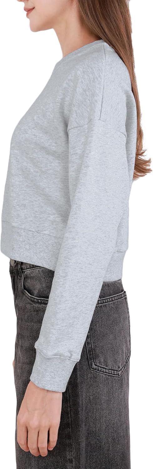 Amazhiyu Women's Cropped Sweatshirt French Terry Crew Neck Long Sleeve Pullover - Image 3