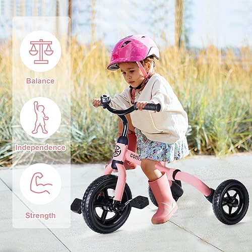 Miniatura 8 de YGJT Triciclo 3 en 1 para niños pequeños de 2 a 5 años, bicicleta de equilibrio plegable para niños con asiento ajustable y pedal extraíble,