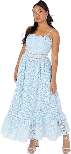 Maya Deluxe Women's Ladies Midaxi Dress Sleeveless Square Neckline Lace Cami Key