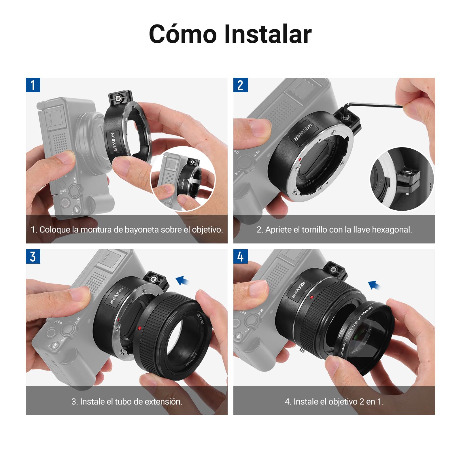 NEEWER Objetivo Gran Angular Compatible con Sony ZV-1 II (ZV-1 M2), 2 en 1 HD 18 mm Gran Angular + 10X Lente Macro Adicional con Tubo Extensión, Montura Bayoneta Accesorios Fotografía, LS-86