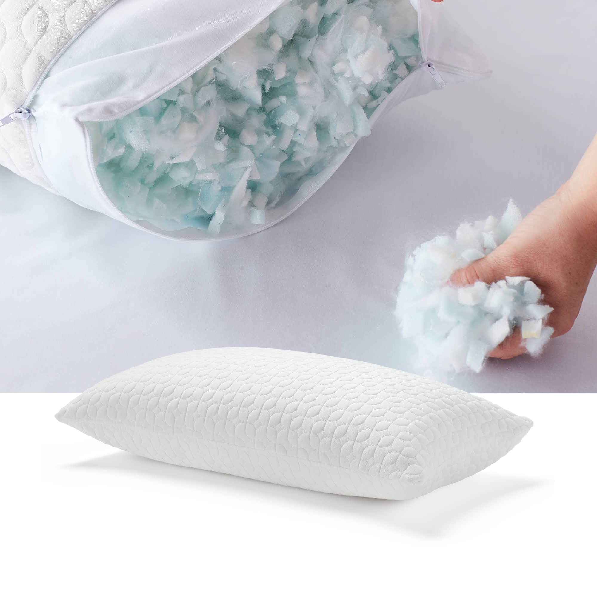 LUCID 48 x 74 cm Shredded Memory Foam Pillow – Rayon from Bamboo Cover – Side, Back, and Stomach Sleepers