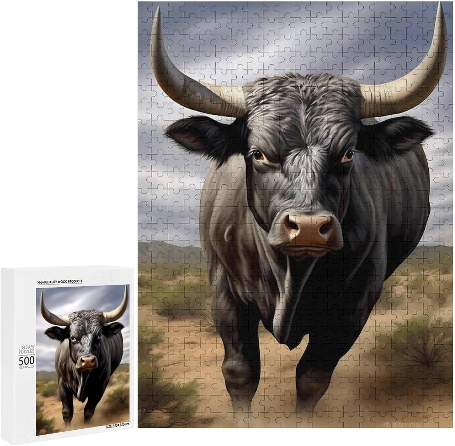 The Bull Horns Funny Wooden Jigsaw Puzzle Vertical Picture Puzzles Gifts for Women Men 300/500/1000 Pieces