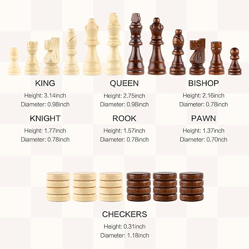 Miniatura 6 de REEIVER - Juego de ajedrez de madera de 15 pulgadas con cajón de almacenamiento integrado, juegos de mesa de ajedrez y damas 2 en 1 para adultos y