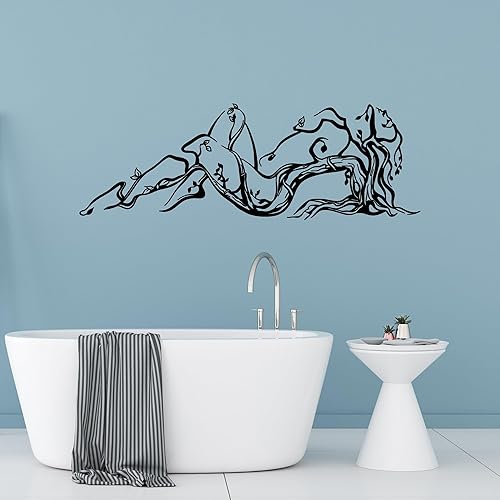 Miniatura 2 de Vinilo adhesivo para pared, diseño de niña de la naturaleza desnuda, ramas de árbol, decoración grande (971ig), color gris