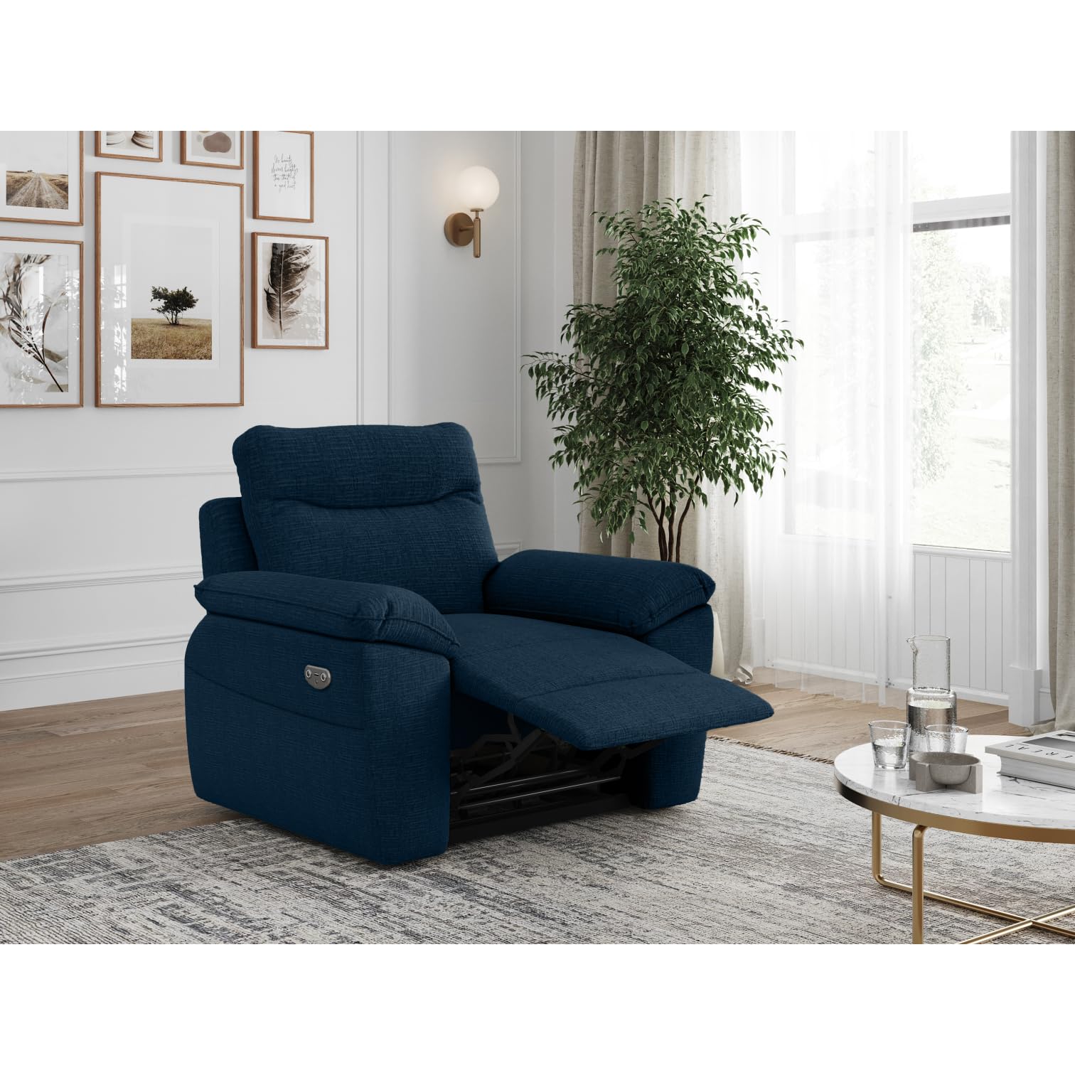 LOUNGITUDE - Ross Fauteuil de Relaxation électrique en Tissu texturé 3D - Bleu foncé