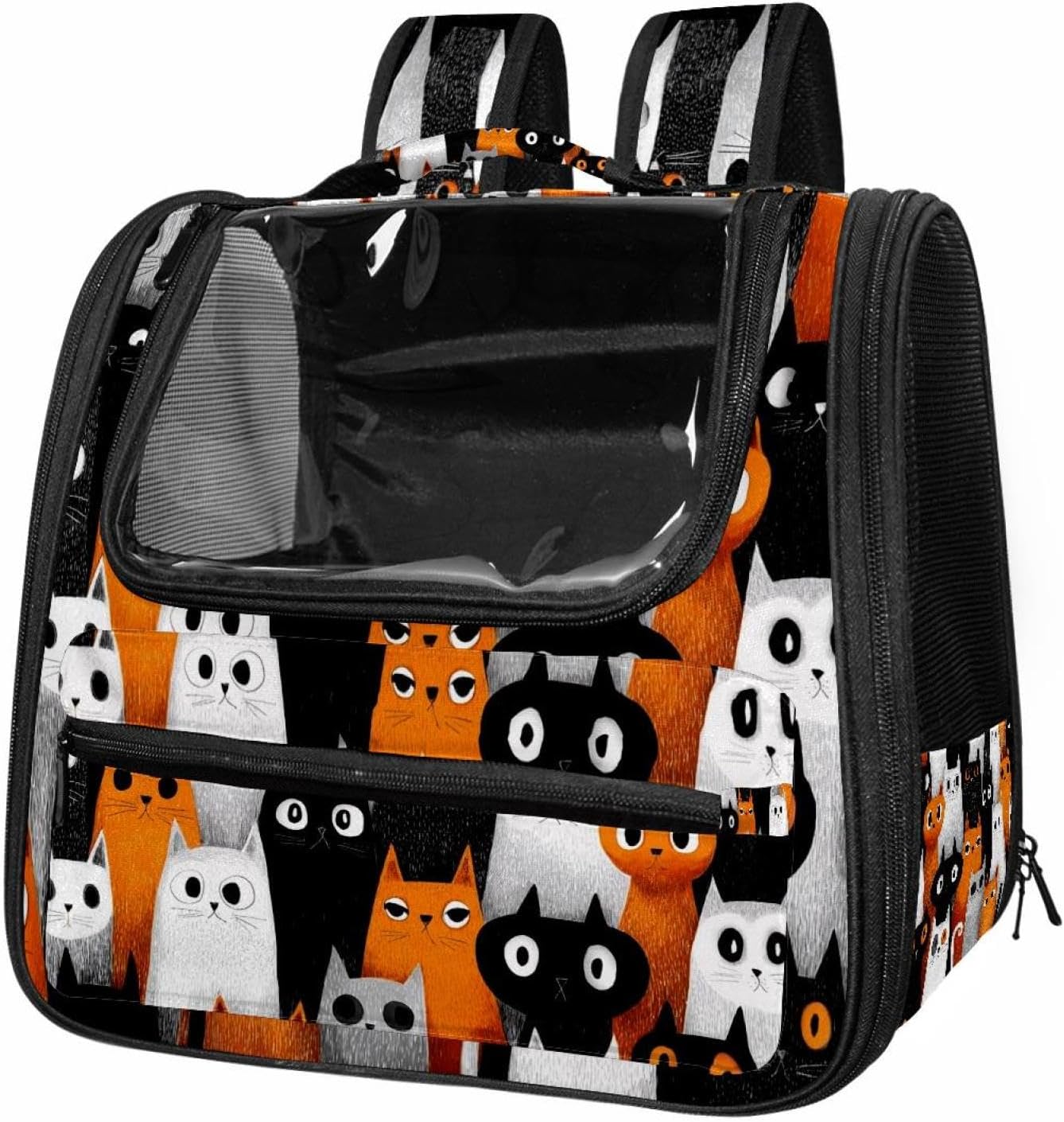 Portable Travel pet Backpack Carrier Hamster Bag Small Dog cat Carrier Breathable Hang Bag, Halloween Cats (2)