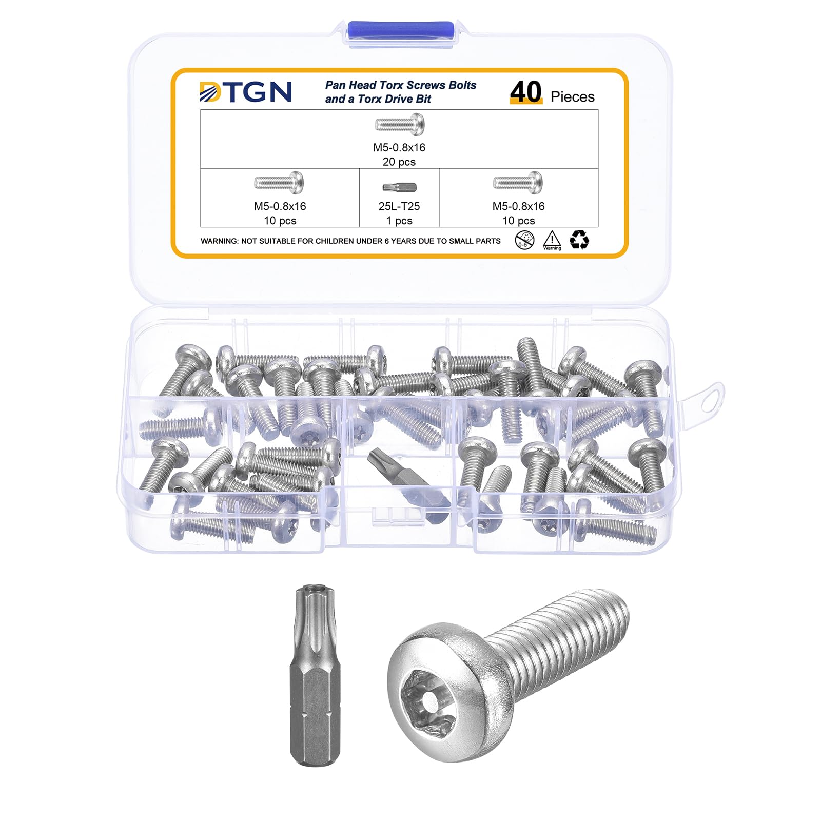 DTGN M5x16mm Pan Head Torx Security Screws, 40Pack, Good for Machinery