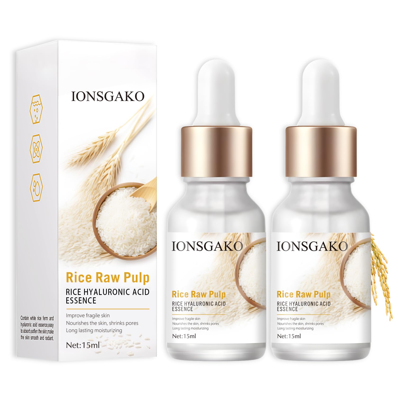 IONSGAKO Crema De Arroz para La Piel De Cara Y Cerrar Los Poros,Serum,2PCS | White Rice Serum for Face Essence Deep Moisturizing Nourishing Suero Crema Para Las Manchas En De La Cara