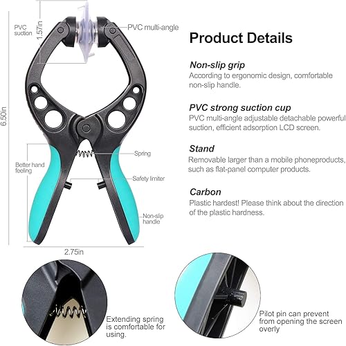Miniatura 2 de Kaisi Kit de herramientas de apertura de pantalla para iPhone, alicates de ventosa, kit de reparación de apertura compatible con iPhone, iPad,