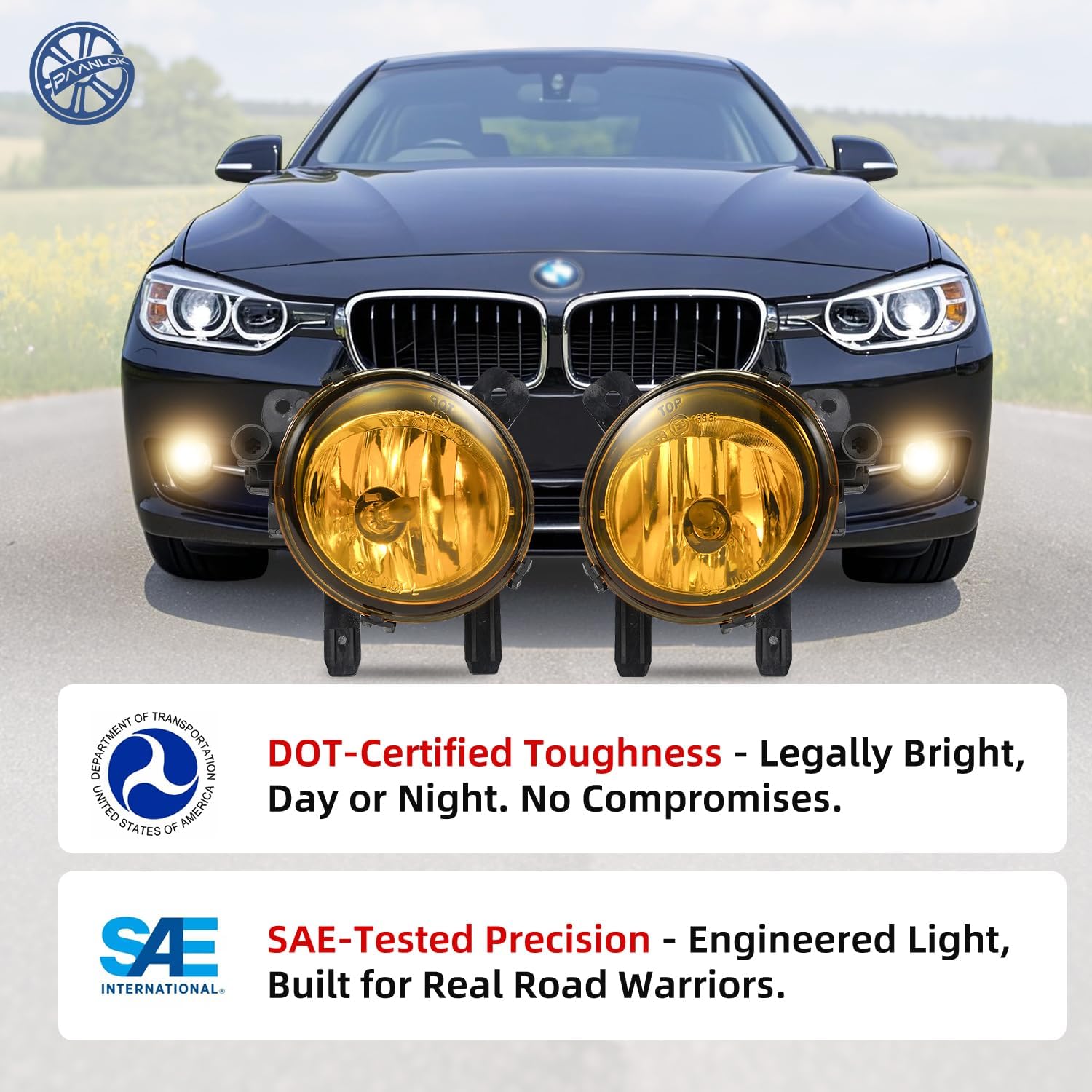 SAE-Compliant Fog Lights for BMW 2/3/4 Series 2012-2019 - Direct Replacement for F22 F23 F30 F31 F32 F33 F34 F36 Models, Lens with Laser Optics & IP67 Waterproof (Yellow)