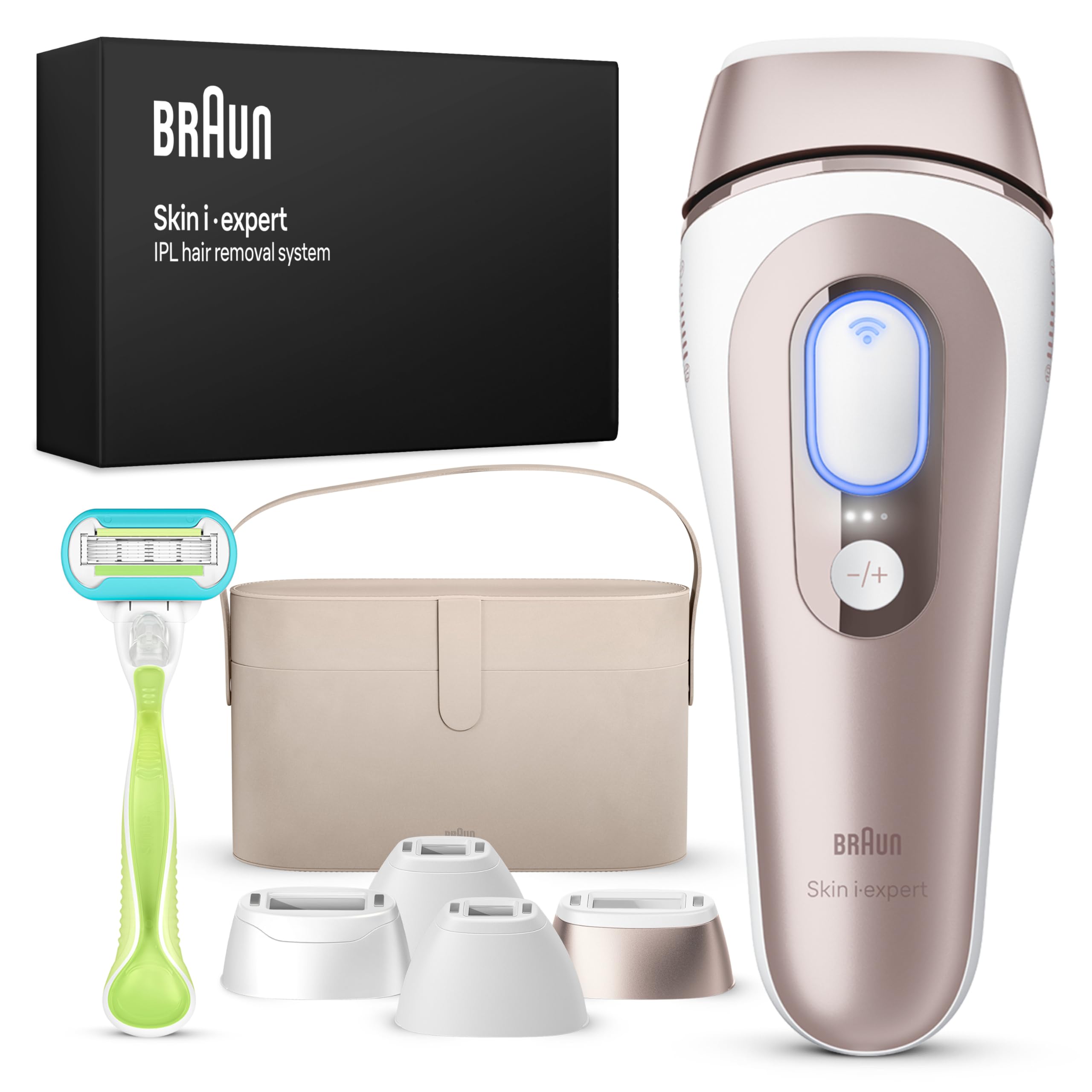 Braun Luz Pulsada Skin i·expert Smart IPL, Eliminación Del Vello En Casa, App Gratuita, Funda, Maquinilla Venus, 4 Cabezales, PL7387