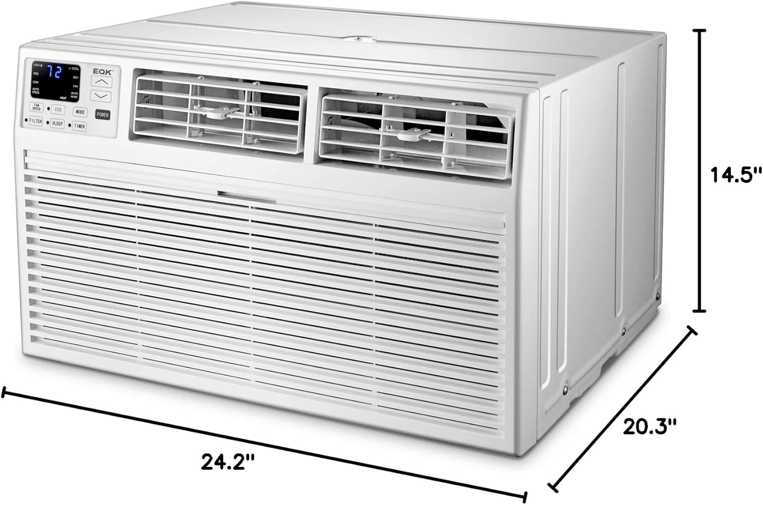 Diagram showing the product dimensions: 24.2 inches width, 20.3 inches depth, 14.5 inches height