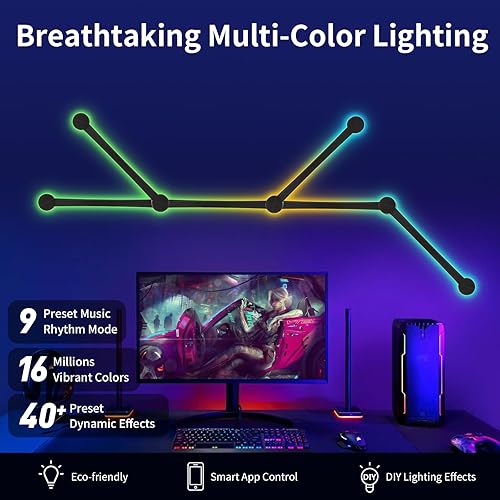 Miniatura 3 de Líneas de luz de pared inteligentes, barras de luz LED WiFi RGB, 16 M+ sincronización de música regulable de color, barras de luz para decoración