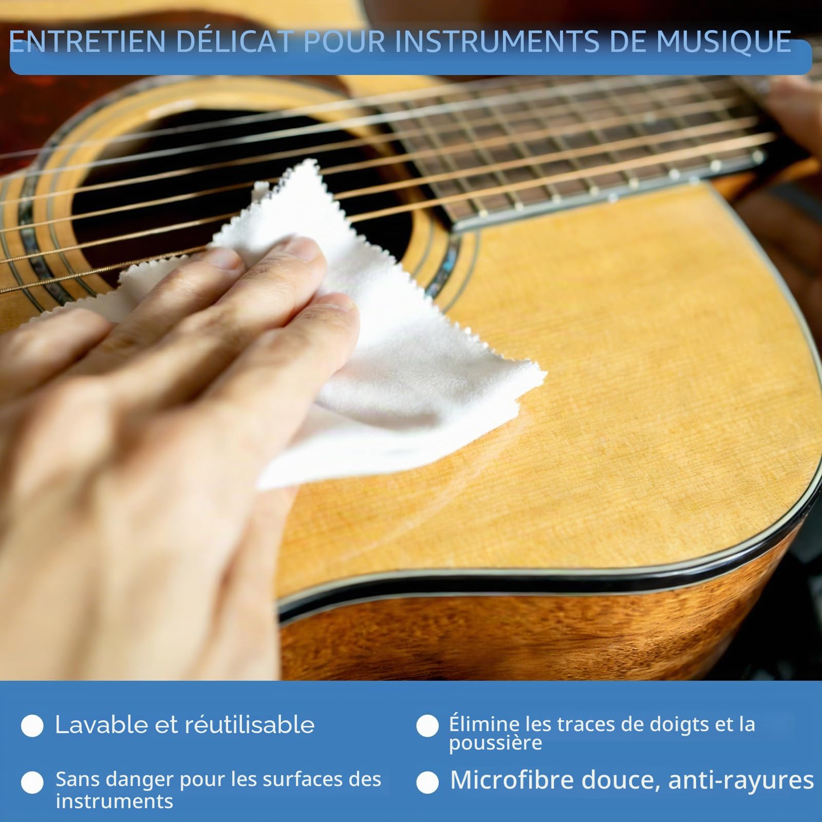 Bellanova Lot de 10 Chiffons Microfibre pour Instruments de Musique 30×30 cm, Nettoyage Piano, Guitare, Violon et Instruments à Vent (10)
