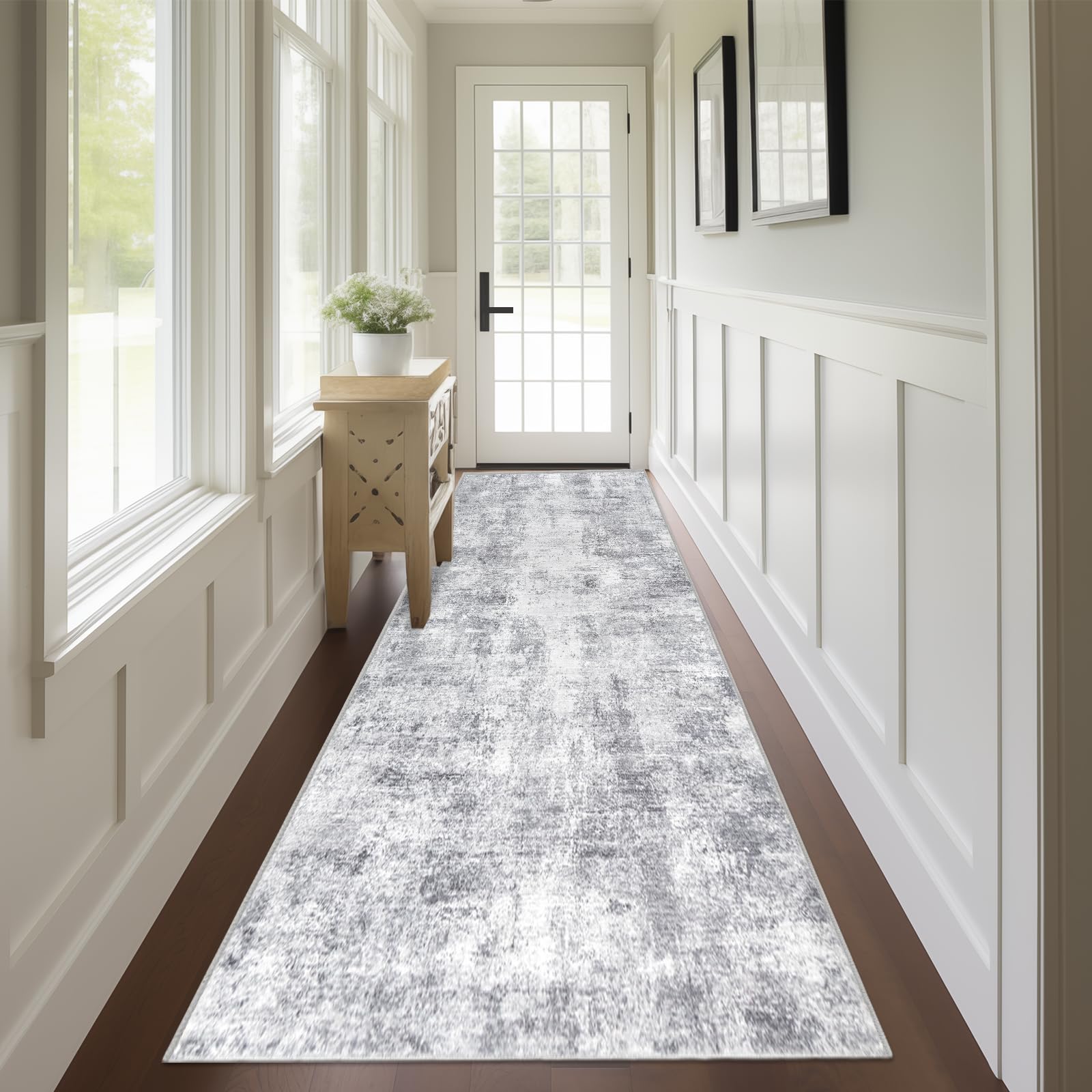 Capslpad 2x10 Grey Hallway Runner, Ultra Soft Fabric Washable Runner Rug, Non-Slip Rubber Backing, Stain Resistant Low Pile Runners for Hallways,