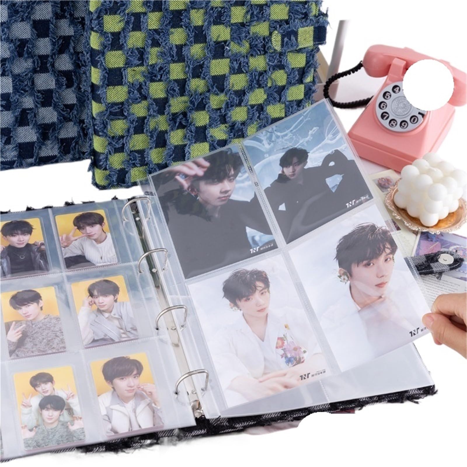 Album Fotografico A4 Denim Checkerboard Binder 9-Pocket Card Holder Idol Photo Cards, 6" Photos, Postcards(A4 f)