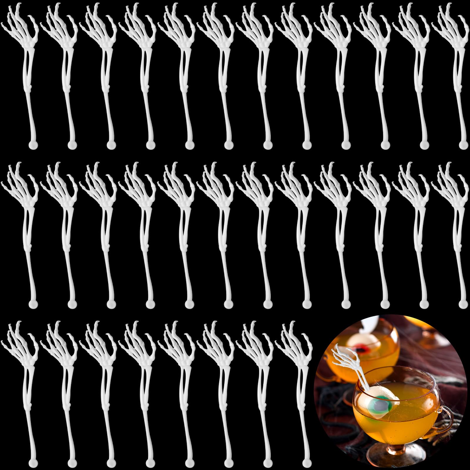 Remerry 100 Pcs Halloween Skeleton Cocktail Picks Swizzle Sticks, White