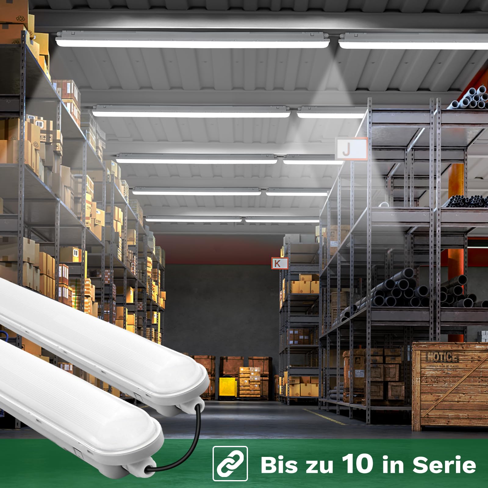 TONFFI Feuchtraumleuchte LED 120CM, 4000K Neutralweiß Feuchtraumlampe Komplett, IP65 Verknüpfbar Kellerlampe für Garage Werkstatt Büro