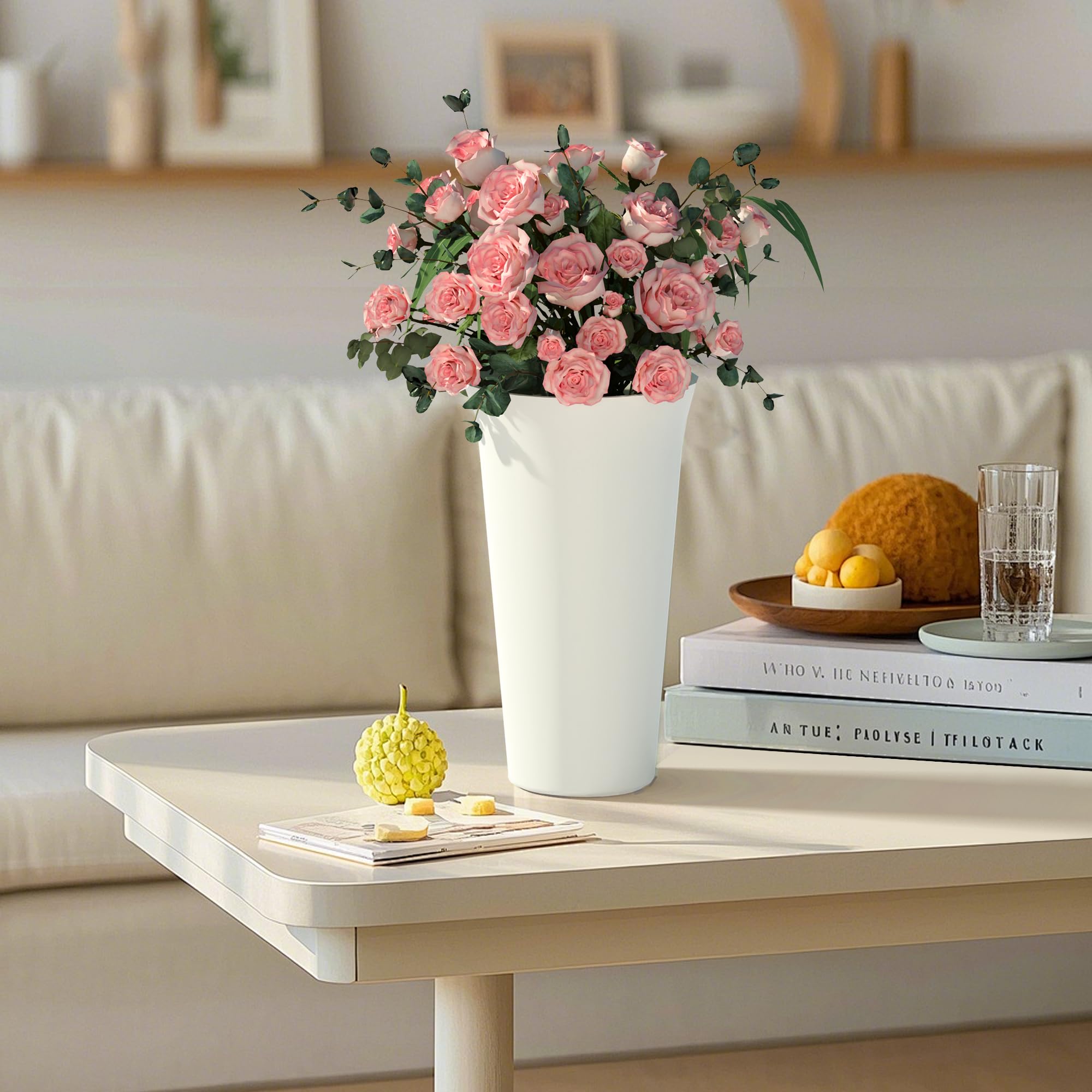 Invech Espositore per fiori con 6 secchi e ruote, a 3 ripiani, bianco, per interni ed esterni, giardino, matrimonio, negozio di fiori (brevetto esistente)